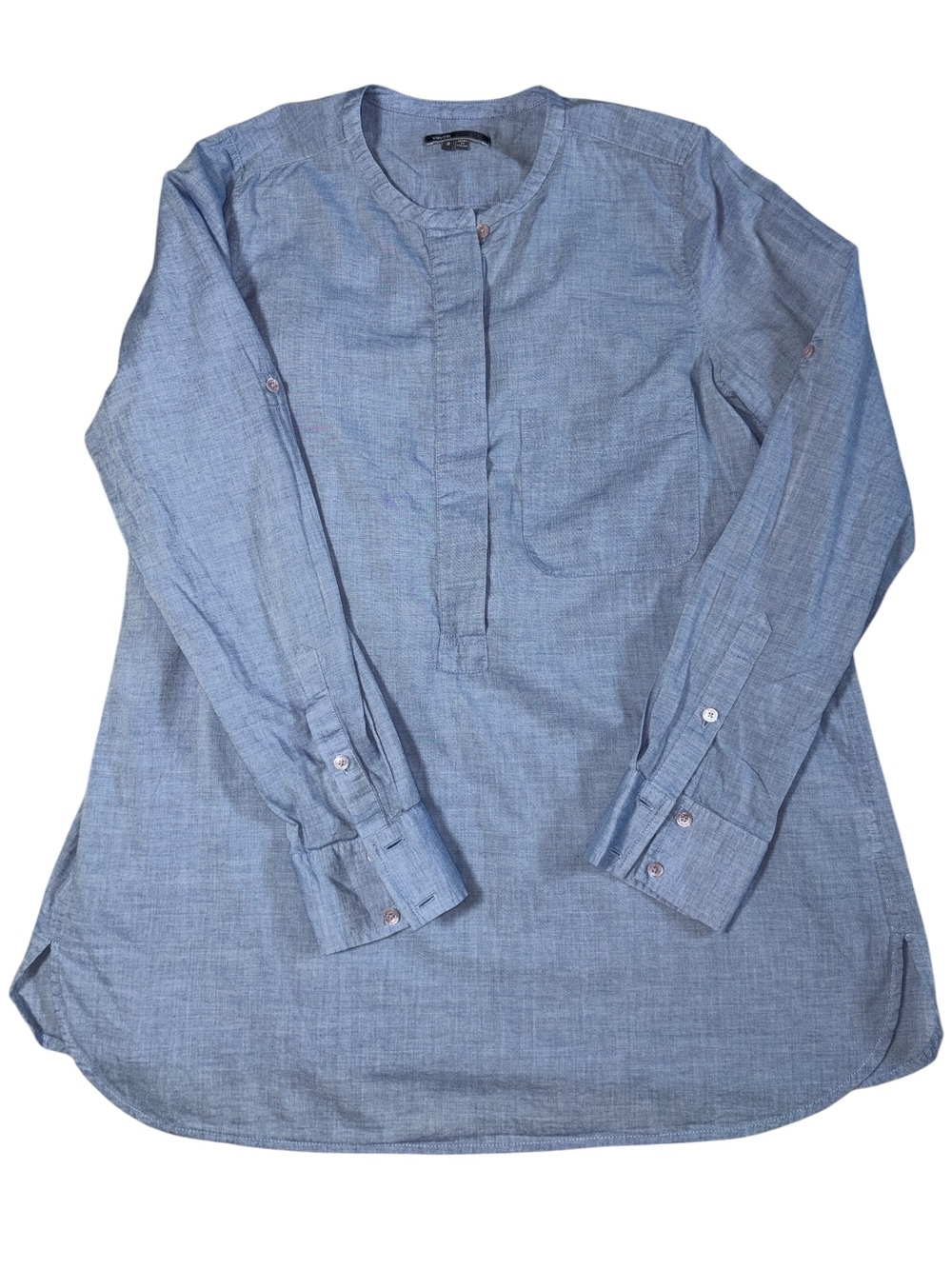 Vince Women’s Blue Chambray Cotton Popover Tunic Shirt Blouse Size 8